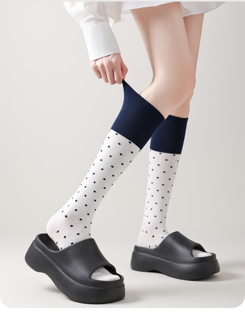 Womens Polka Dot Knee High Socks Fashion Color Matching Sweet Girl Knee Socks